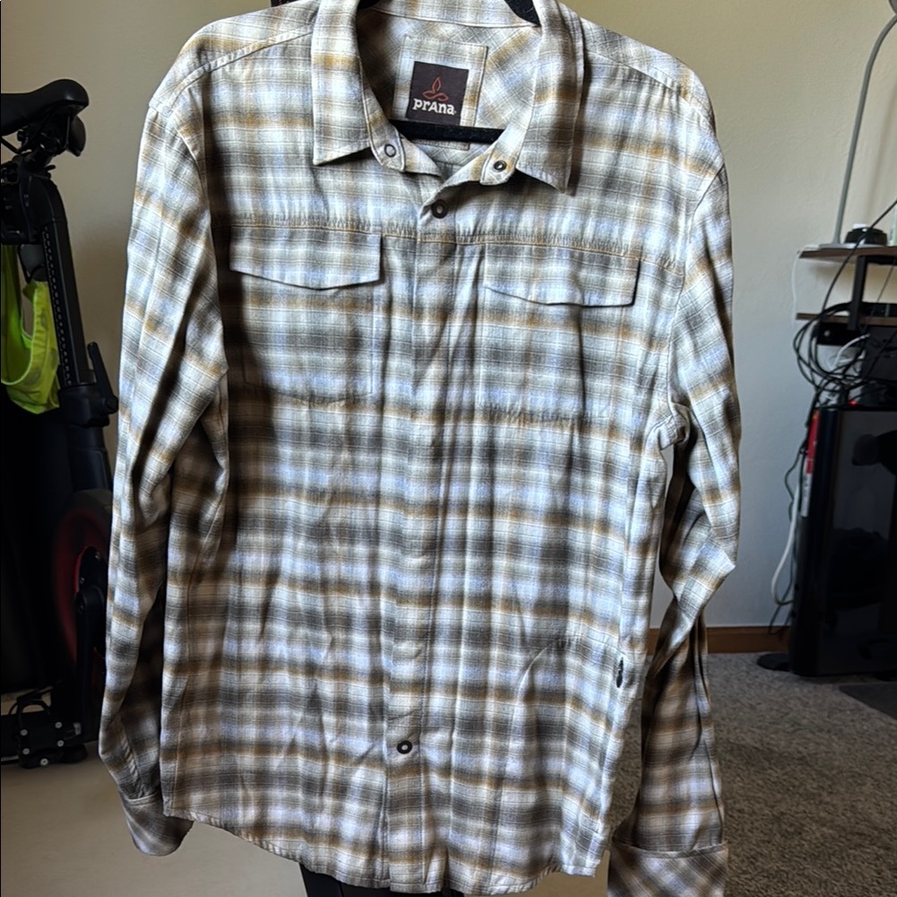 Prana Lightweight Shirt Jacket Brown and Cream